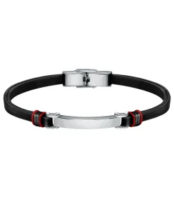 Armband in staal, email, leer, siliconen, zwart Pvd BANDY