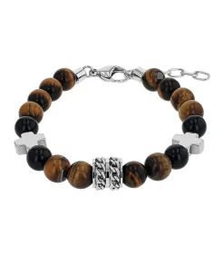 Armband voor mannen, roestvrij staal, tijgeroog, agaat