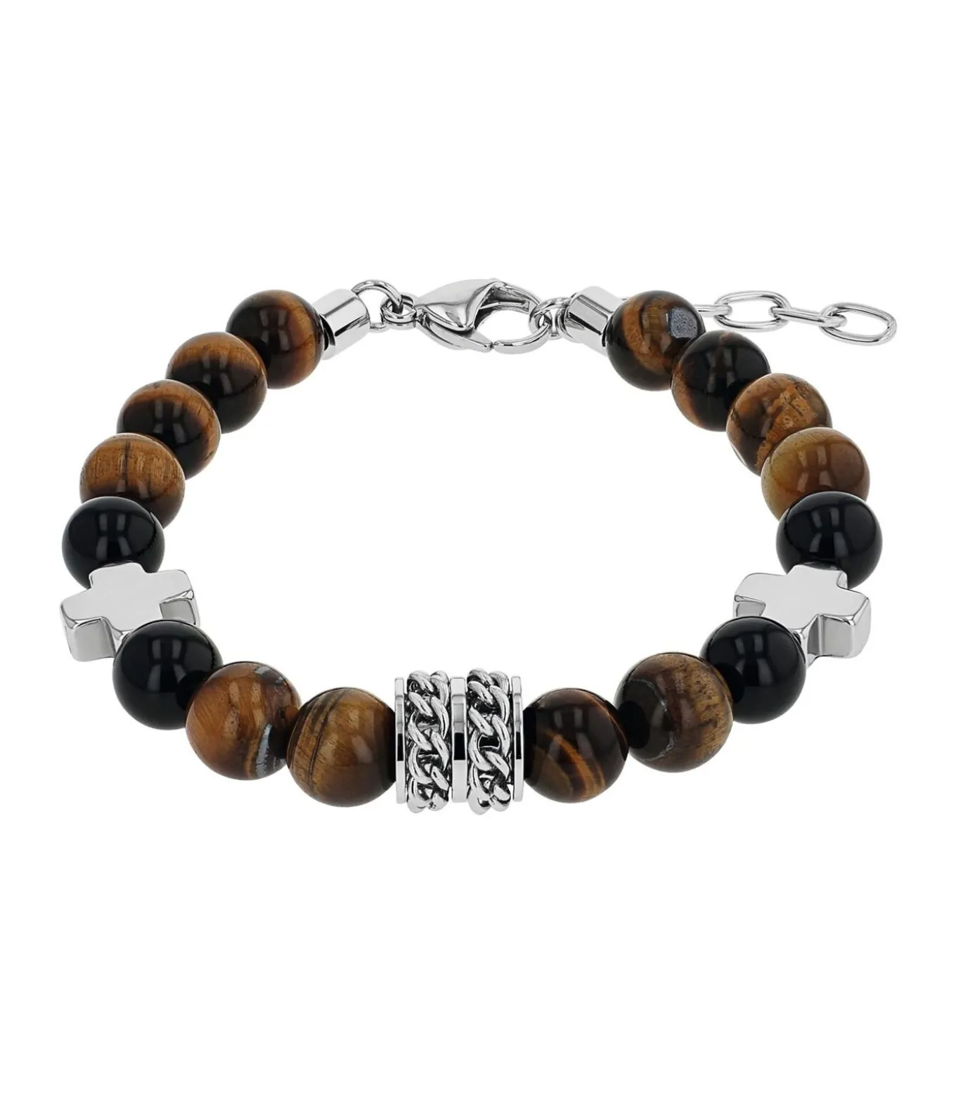Armband voor mannen, roestvrij staal, tijgeroog, agaat