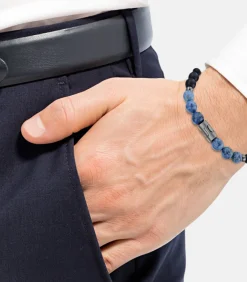 Armband voor mannen, roestvrij staal, dumortieriet, agaat