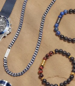 Armband voor mannen, roestvrij staal, dumortieriet, agaat