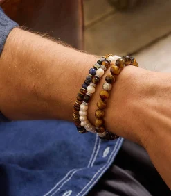 Armband voor mannen, roestvrij staal, lapis, synthetische edelsteen, agaat, tijgeroog