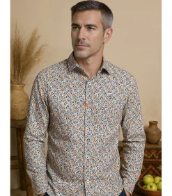 Beige herenoverhemd met bloemen