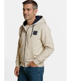 Beige herensweater met capuchon en rits