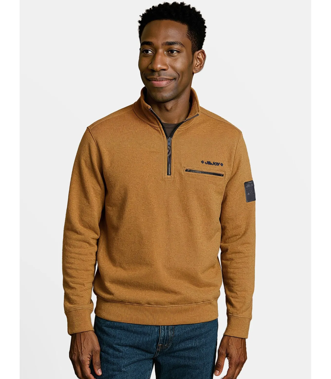 Bruine herensweater met rits in de hals
