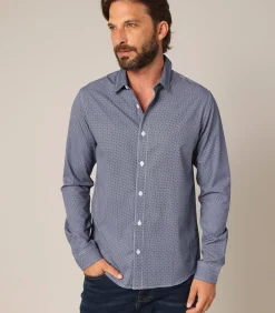 BUNJI - Elegant overhemd met geometrisch micropatroon en Italiaanse kraag