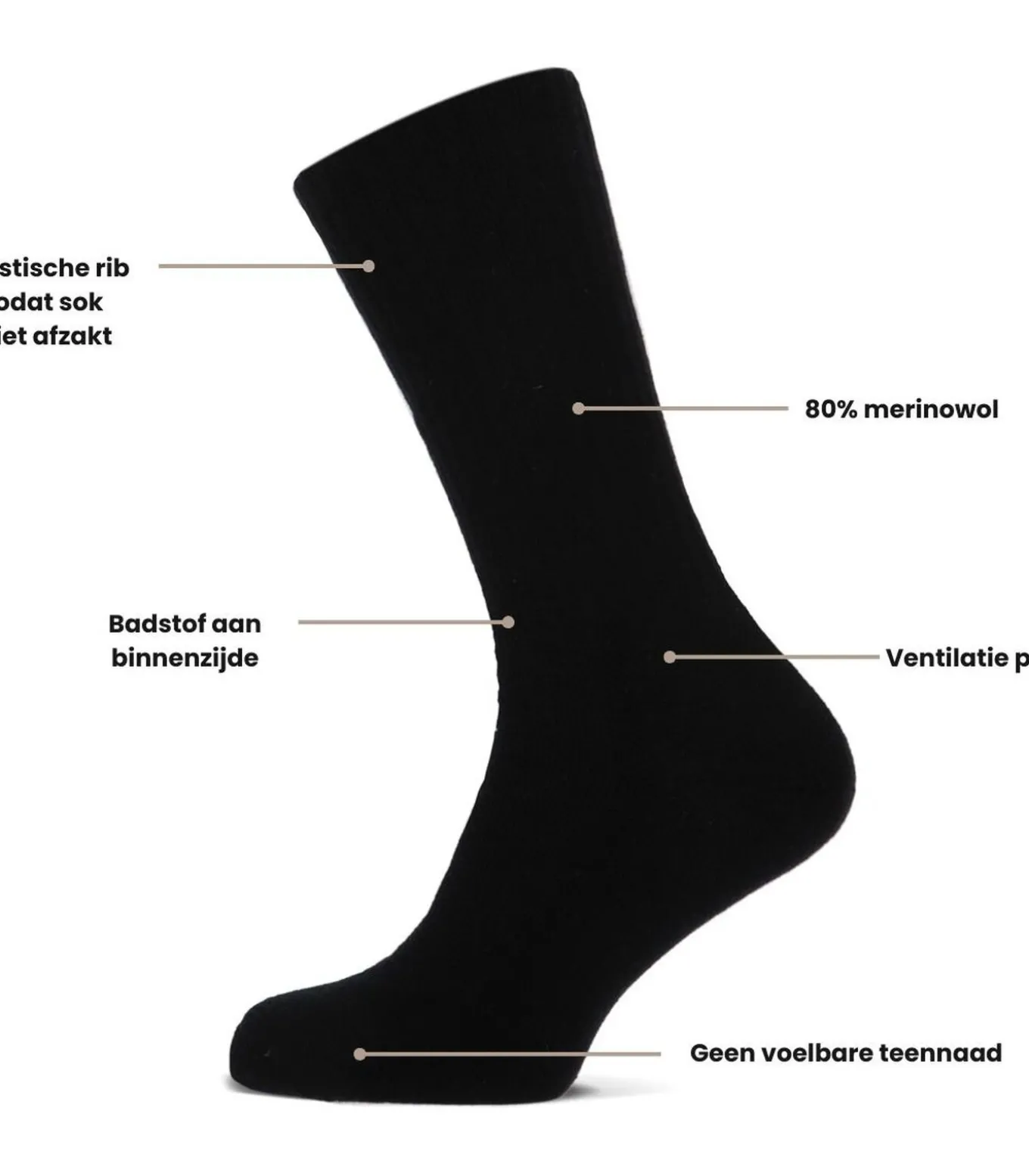 Comfort - Merinowollen Sokken - 1 paar - Zwart