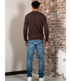Cotton merino crew neck jumper - espresso