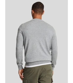 Cotton merino crew neck jumper - mid grey marl