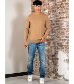 Cotton merino crew neck jumper - tigers eye