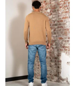 Cotton merino crew neck jumper - tigers eye