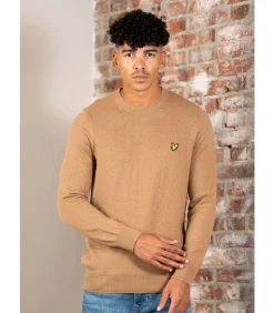 Cotton merino crew neck jumper - tigers eye