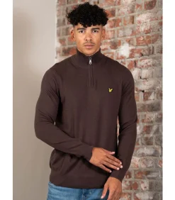 Cotton merino quarter zip jumper - espresso