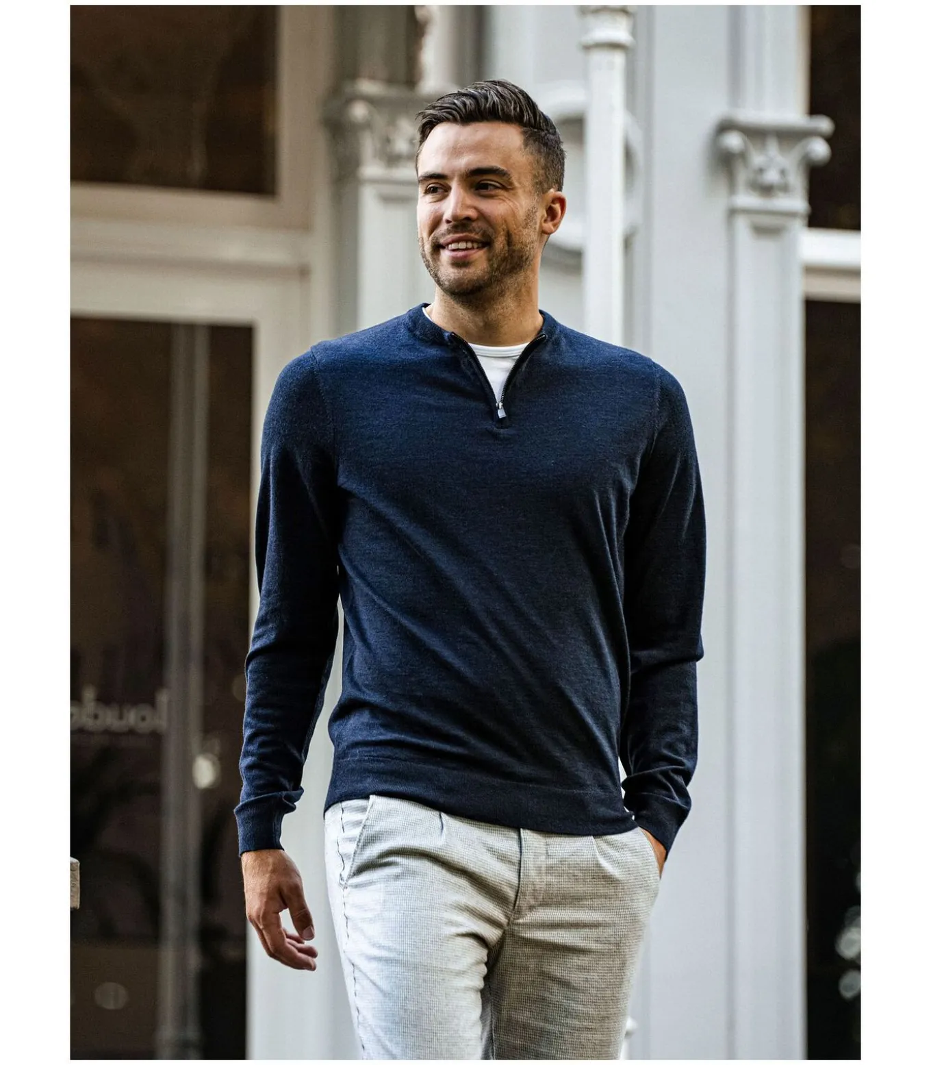 Crew Zip Merino Navy