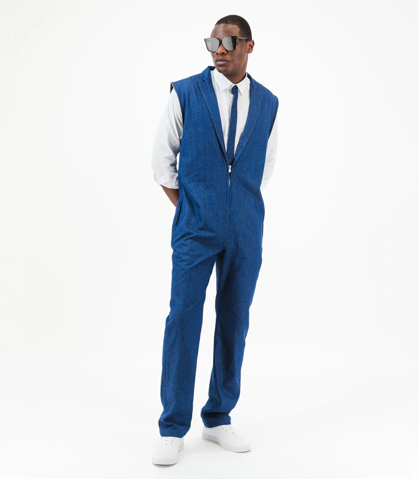 Denim jumpsuit met rits