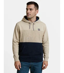 Driekleurig T-shirt met lange mouwen voor heren, opstaande kraag en kangoeroezak
