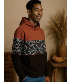Driekleurige herensweater met kangoeroezak