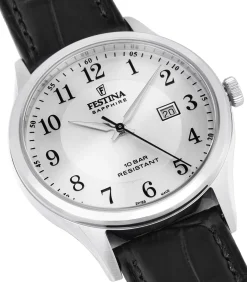 Festina heren zilver swiss made leer horloge armband