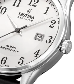 Festina heren zilver swiss made leer horloge armband