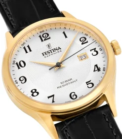 Festina heren zilver swiss made leer horloge armband