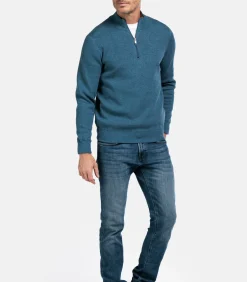 Fijngebreid katoen-cashmere trui - Mid Denim