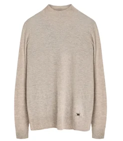 Gemêleerd beige trui van merinowol met Perkins-kraag