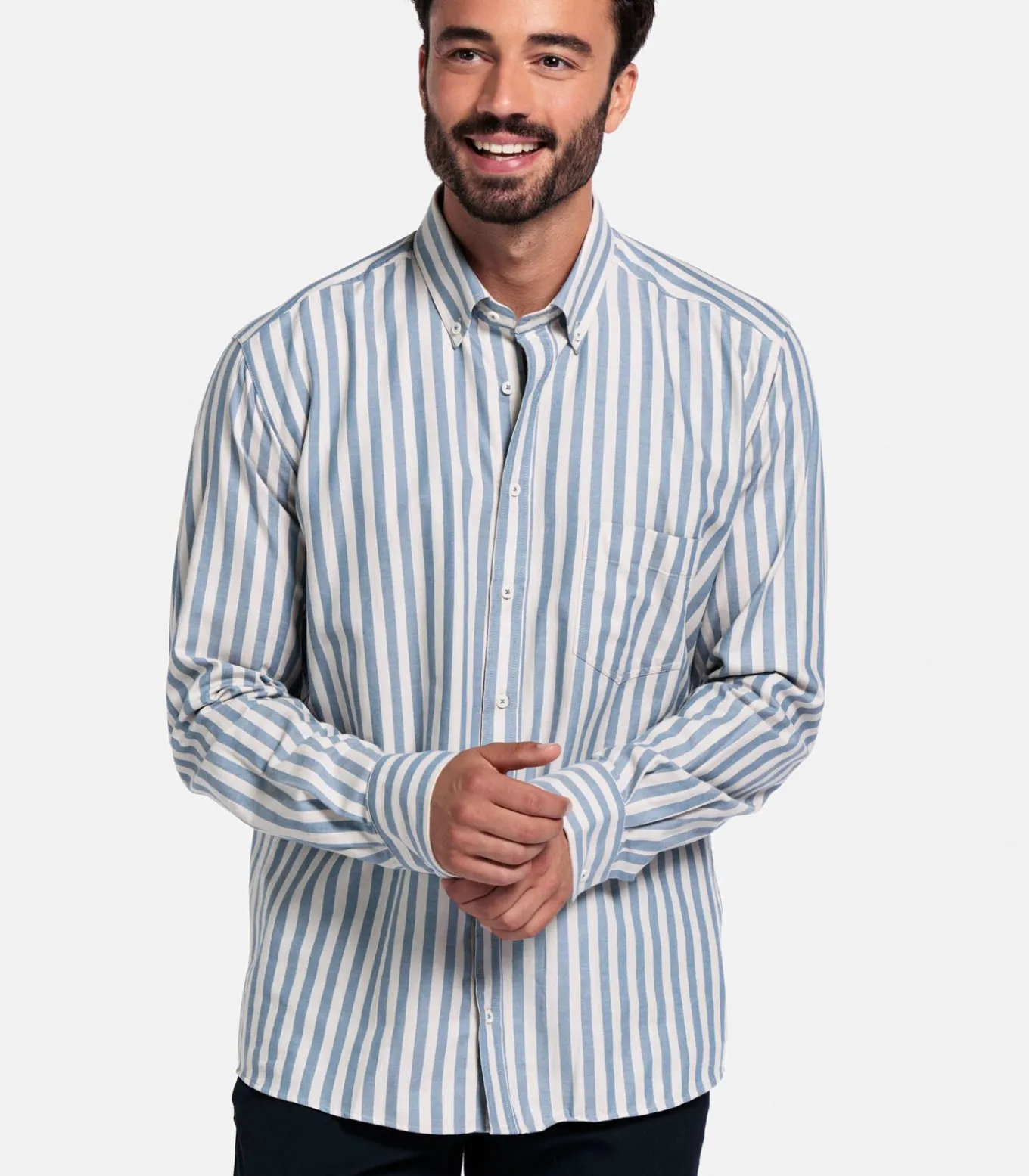 Giordano Brando Gestreept Overhemd – Middenblauw