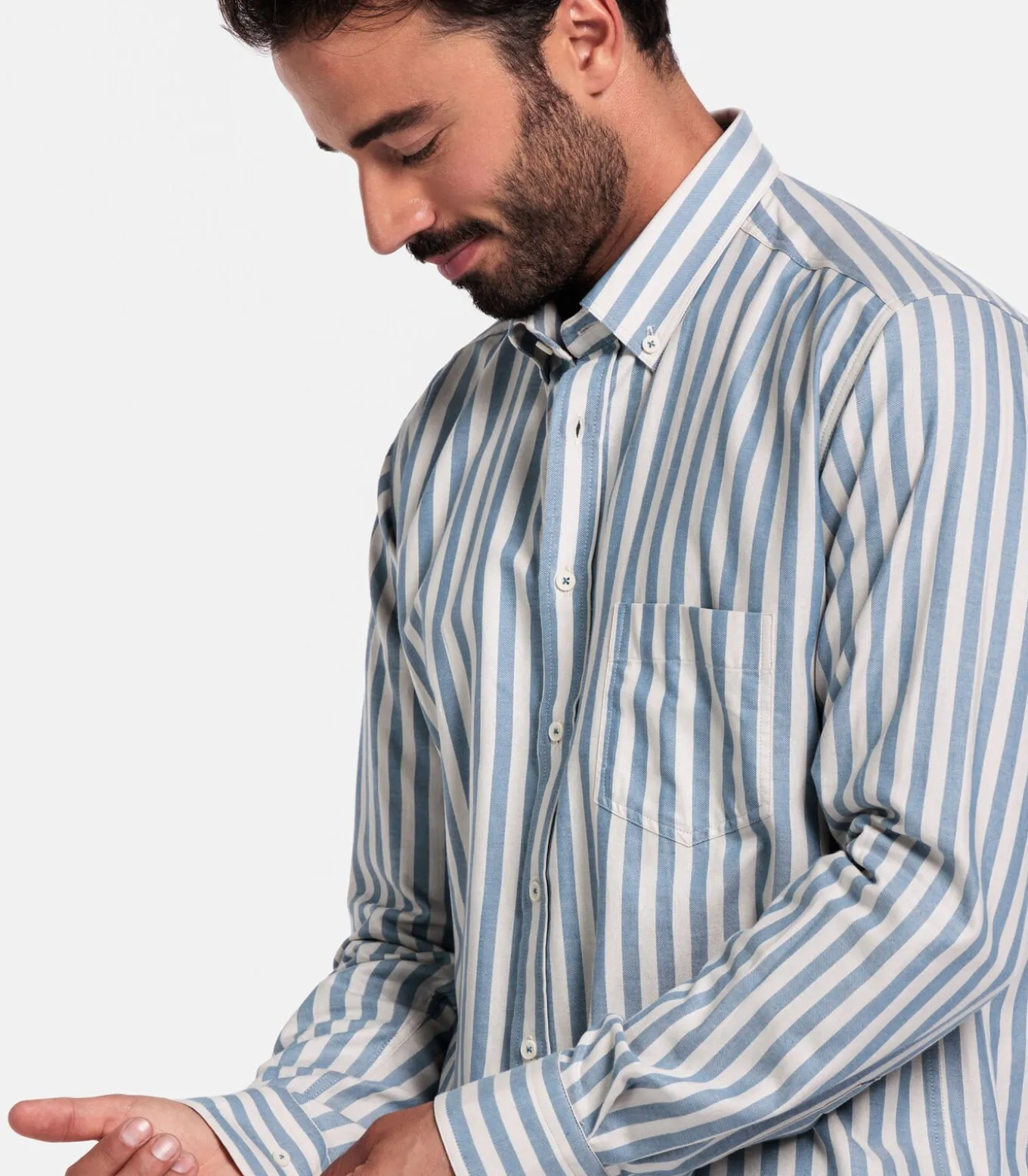 Giordano Brando Gestreept Overhemd – Middenblauw