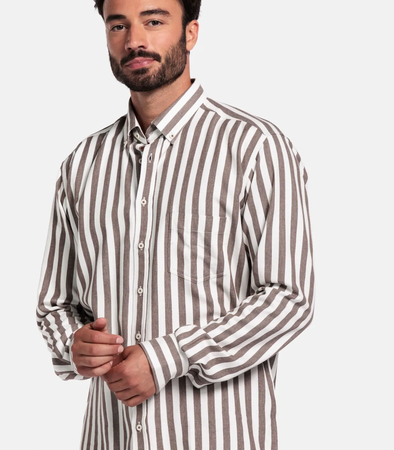 Giordano Brando Streep Overhemd - Donkerbruin