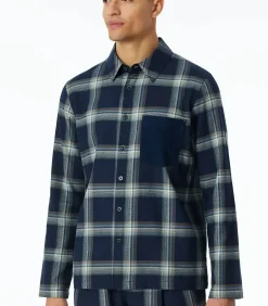 Heren Flanellen Pyjamashirt met knoopsluiting - Mix & Relax - Doorknoop pyjamashirt lange mouw