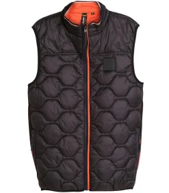 Heren mouwloos blauw jasje met oranje binnenkant