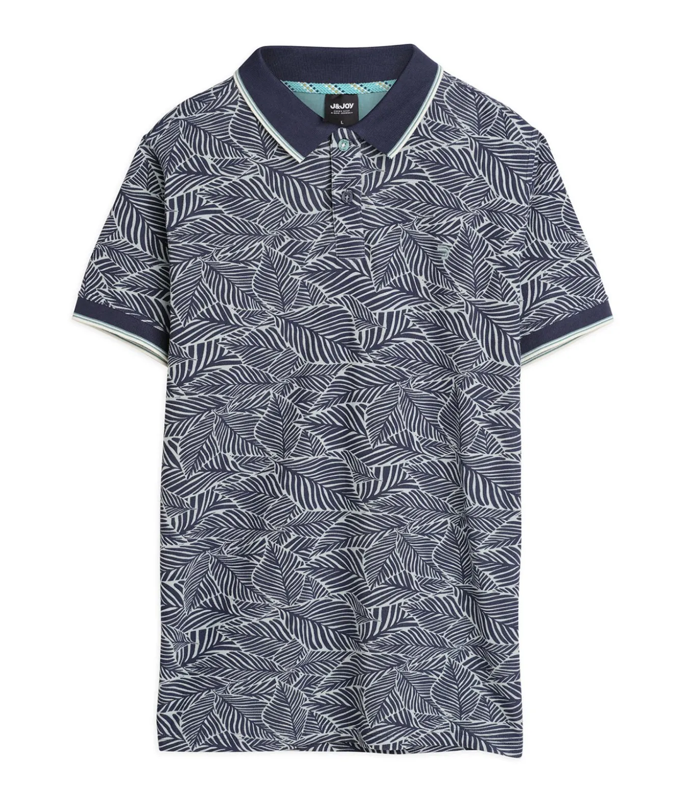 Heren poloshirt met blauw bladprint