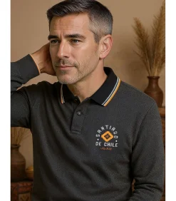Heren poloshirt met lange mouwen in heidegrijze kleur