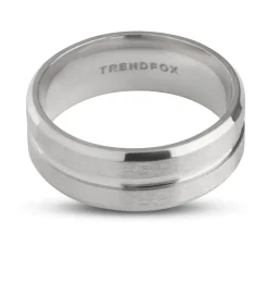 Heren Ring met Gegraveerde Streep - Zilver Kleurig - Staal