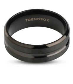Heren Ring met Gegraveerde Streep - Zwart - Staal