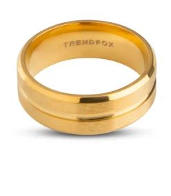 Heren Ring met Gegraveerde Streep - Goud Kleurig - Staal