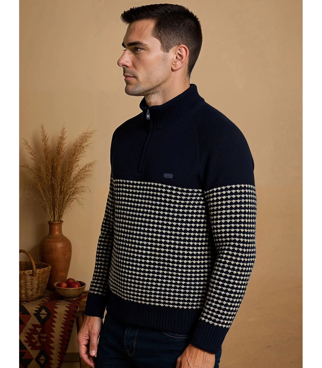 Herentrui in twee texturen met hoge hals