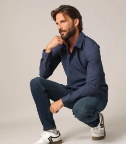 HOLDEN - Slim-fit overhemd met geometrisch patroon, casual chique stijl en klassieke kraag