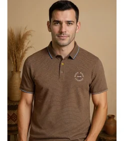 Kaki poloshirt voor heren met contrasterende afwerkingen