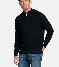 Katoenen pullover met halve rits - Navy