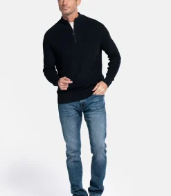 Katoenen pullover met halve rits - Navy