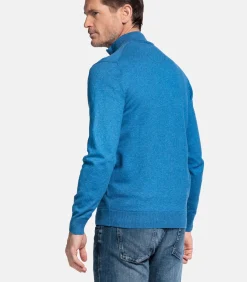 Katoenmix pullover met halve rits - Mid Blue