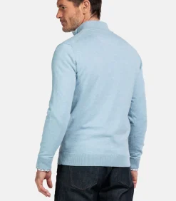 Katoenmix pullover met halve rits - Soft Blue