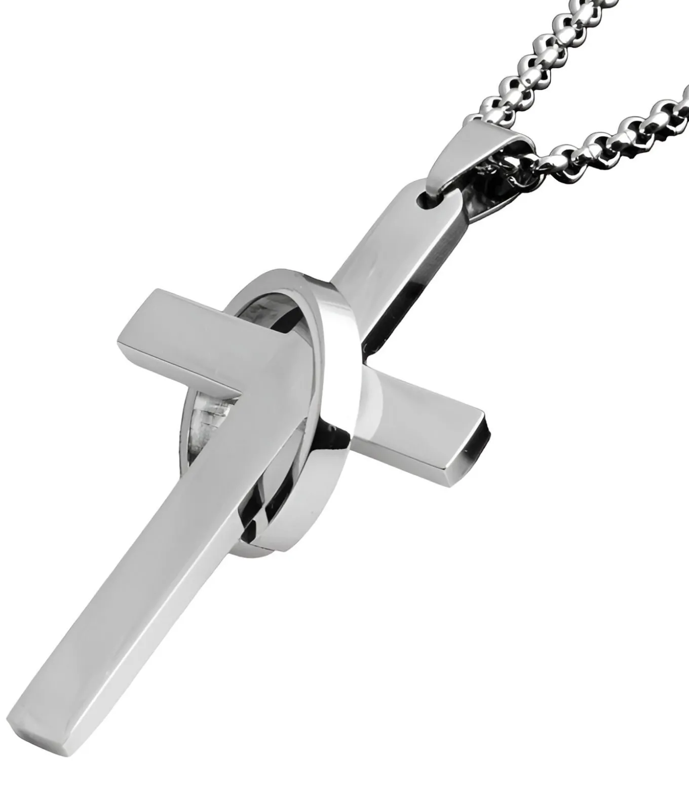 Ketting met Kruis en Ring Hanger - Staal