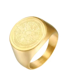 Kompas Zegelring Heren - Goud Kleurig - Staal