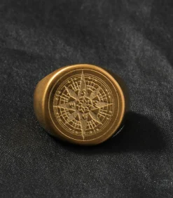 Kompas Zegelring Heren - Goud Kleurig - Staal