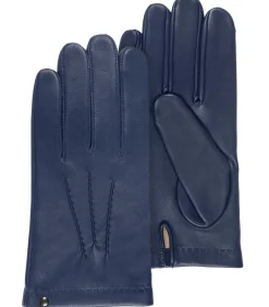 Lamslederen en zijden herenhandschoenen Navy