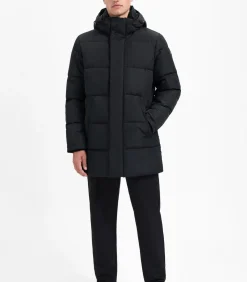 Lange gestepte parka met afritsbare capuchon