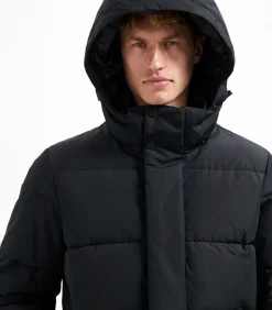 Lange gestepte parka met afritsbare capuchon