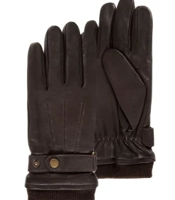 Leren tactiele herenhandschoenen met bruine aantreksluiting